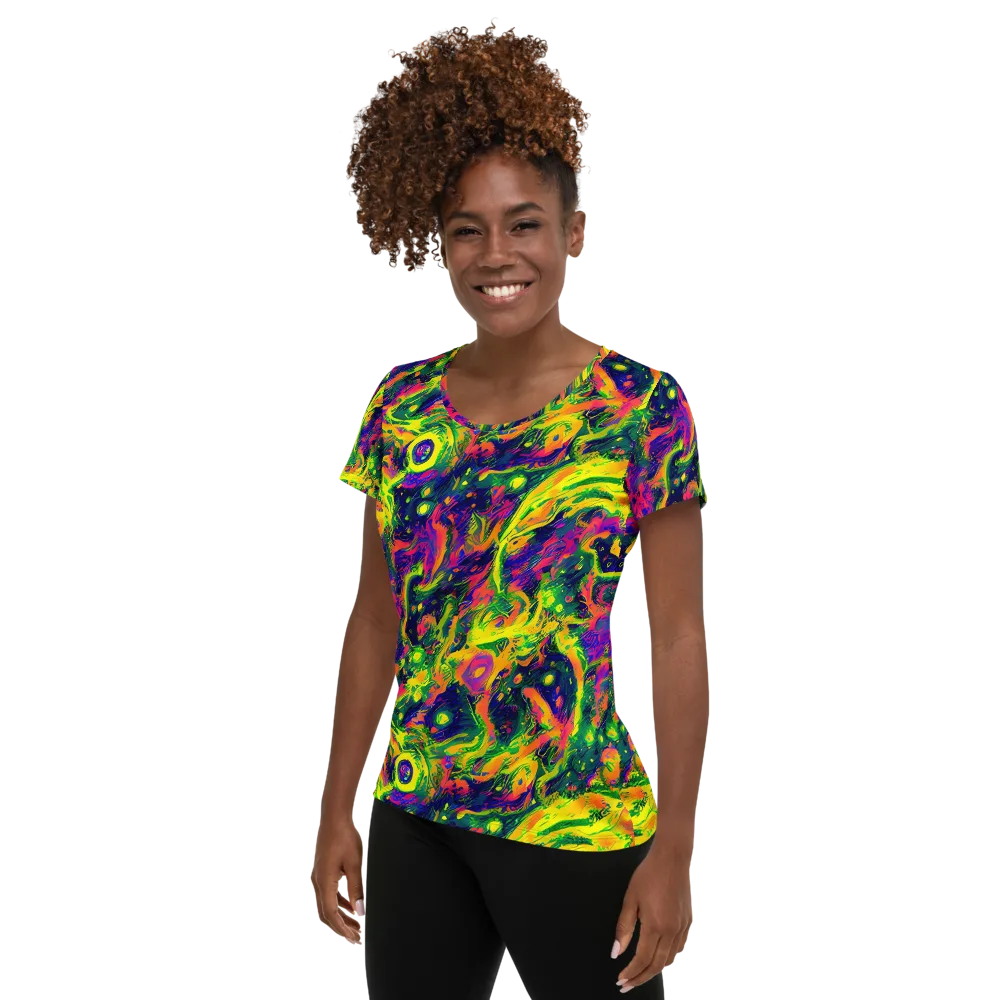 Fluorescent Frenzy on Women's Athletic T-Shirt — Left