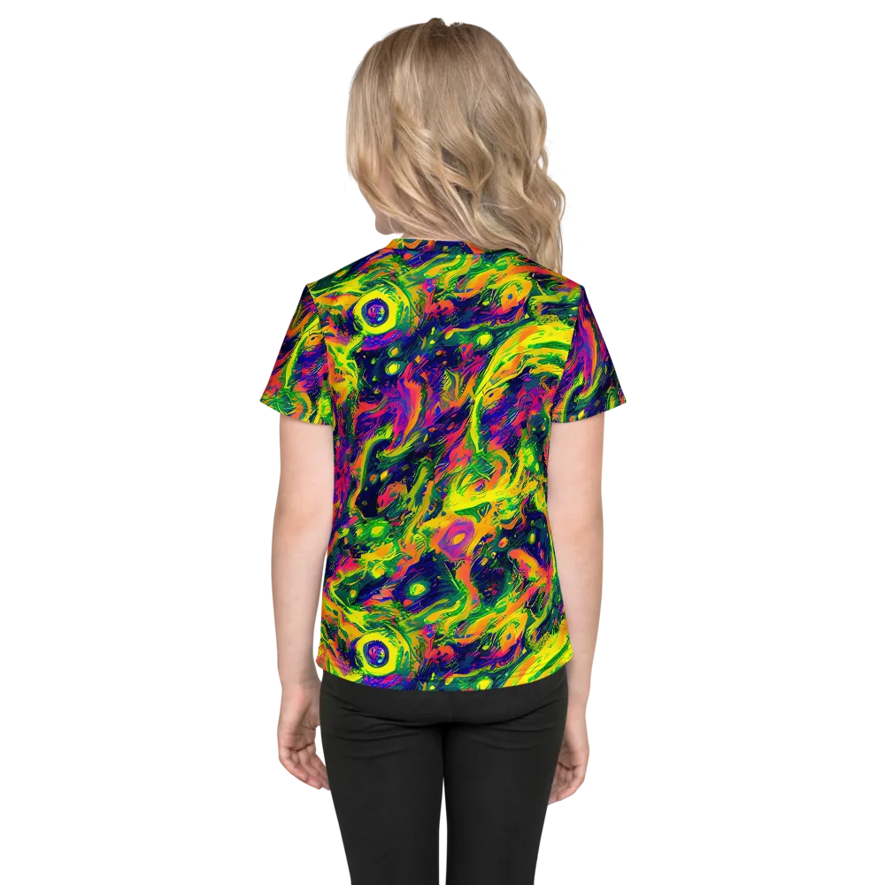 Fluorescent Frenzy on Kids Crew Neck T-Shirt — Back