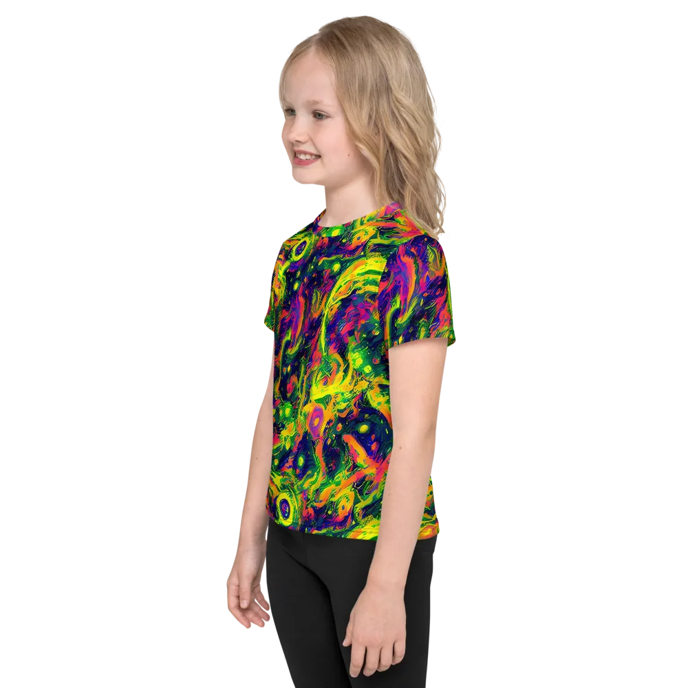 Fluorescent Frenzy on Kids Crew Neck T-Shirt — Left