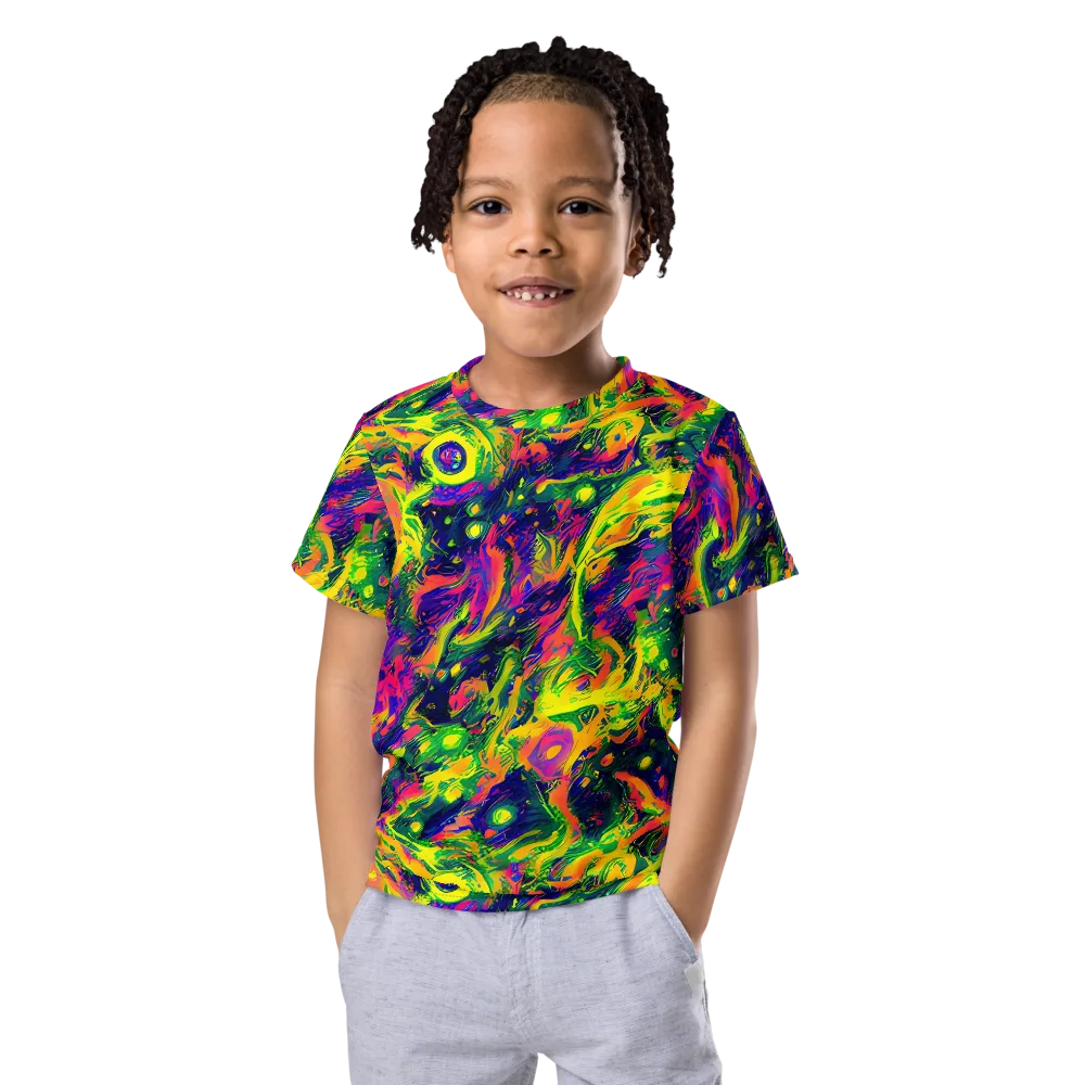 Fluorescent Frenzy on Kids Crew Neck T-Shirt — Front