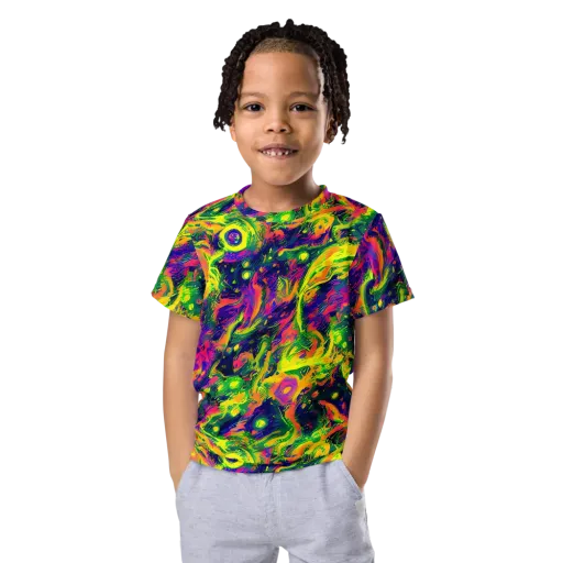 Fluorescent Frenzy on a Kids Crew Neck T-Shirt