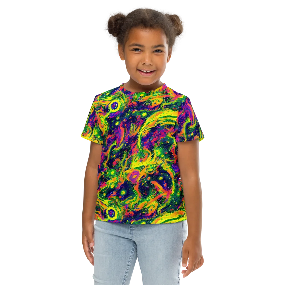 Fluorescent Frenzy on Kids Crew Neck T-Shirt — Front