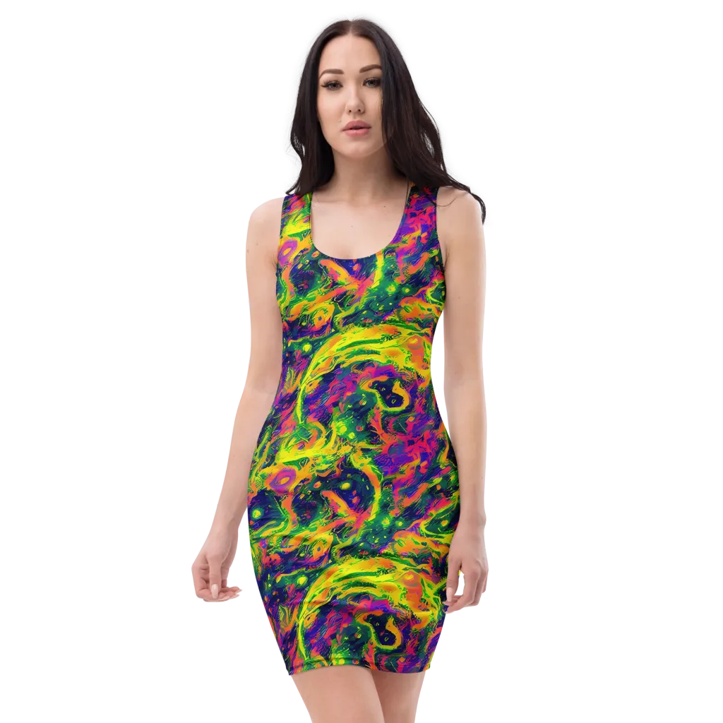 Fluorescent Frenzy on Bodycon Dress — Front