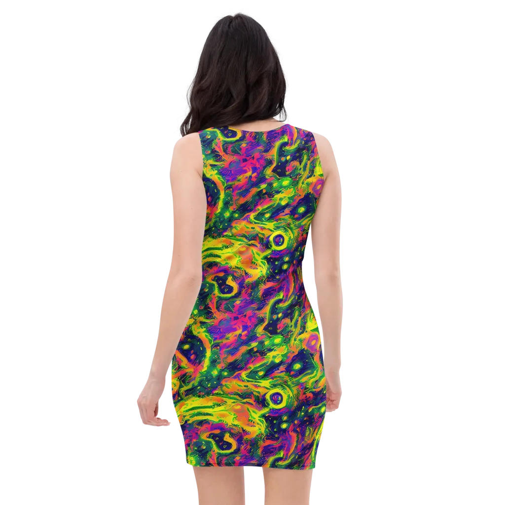 Fluorescent Frenzy on Bodycon Dress — Back