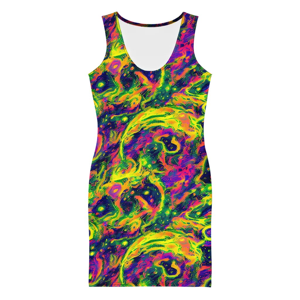 Fluorescent Frenzy on Bodycon Dress — Front