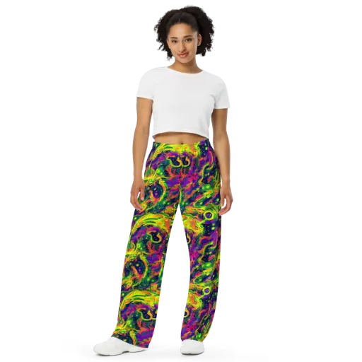 Fluorescent Frenzy on a Wide-Leg Pants