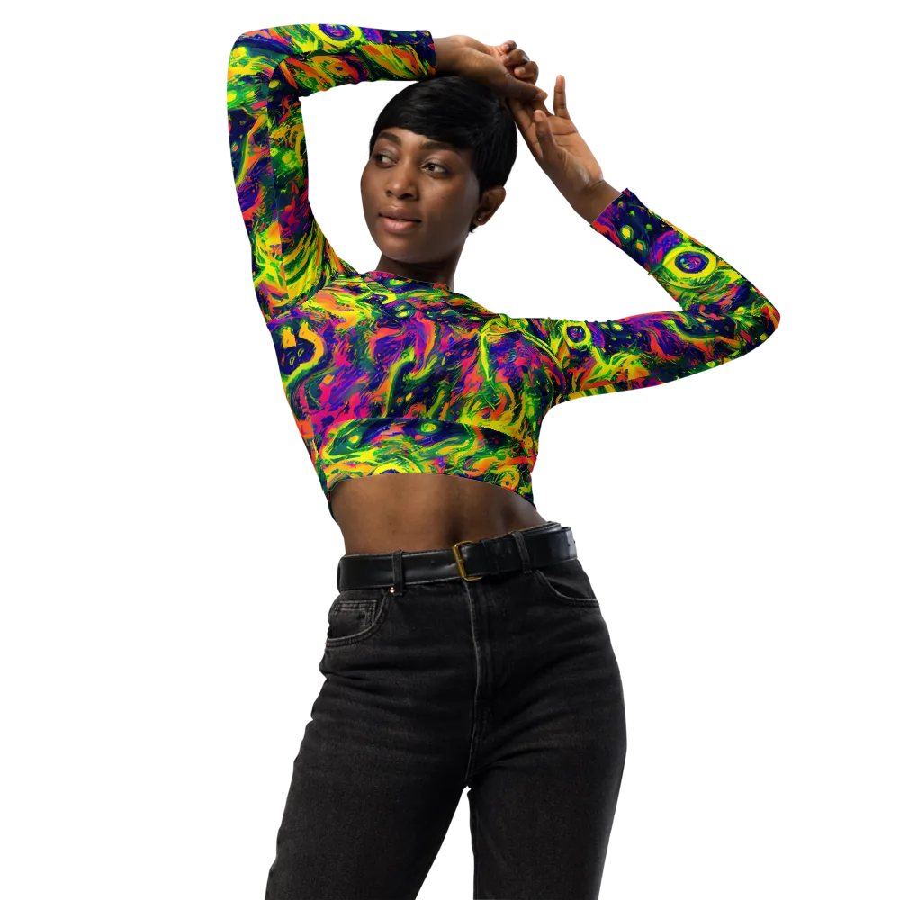 Fluorescent Frenzy on Long Sleeve Crop Top — Front
