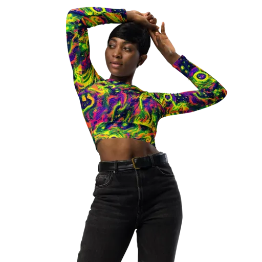 Fluorescent Frenzy on a Long Sleeve Crop Top