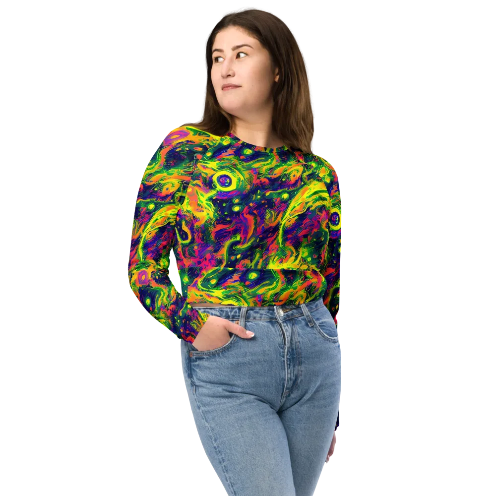 Fluorescent Frenzy on Long Sleeve Crop Top — Front