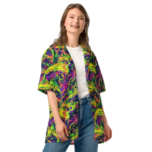 Fluorescent Frenzy on a Button Shirt