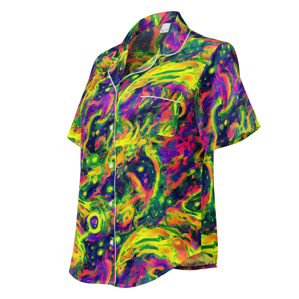 Fluorescent Frenzy on Women's Short Sleeve Pajama Top — Left Front