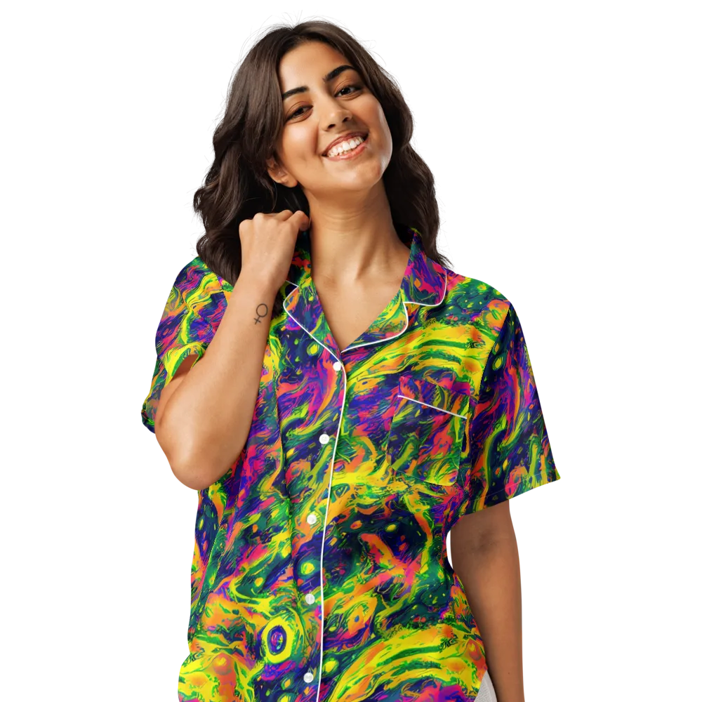 Fluorescent Frenzy on Women's Short Sleeve Pajama Top — Front