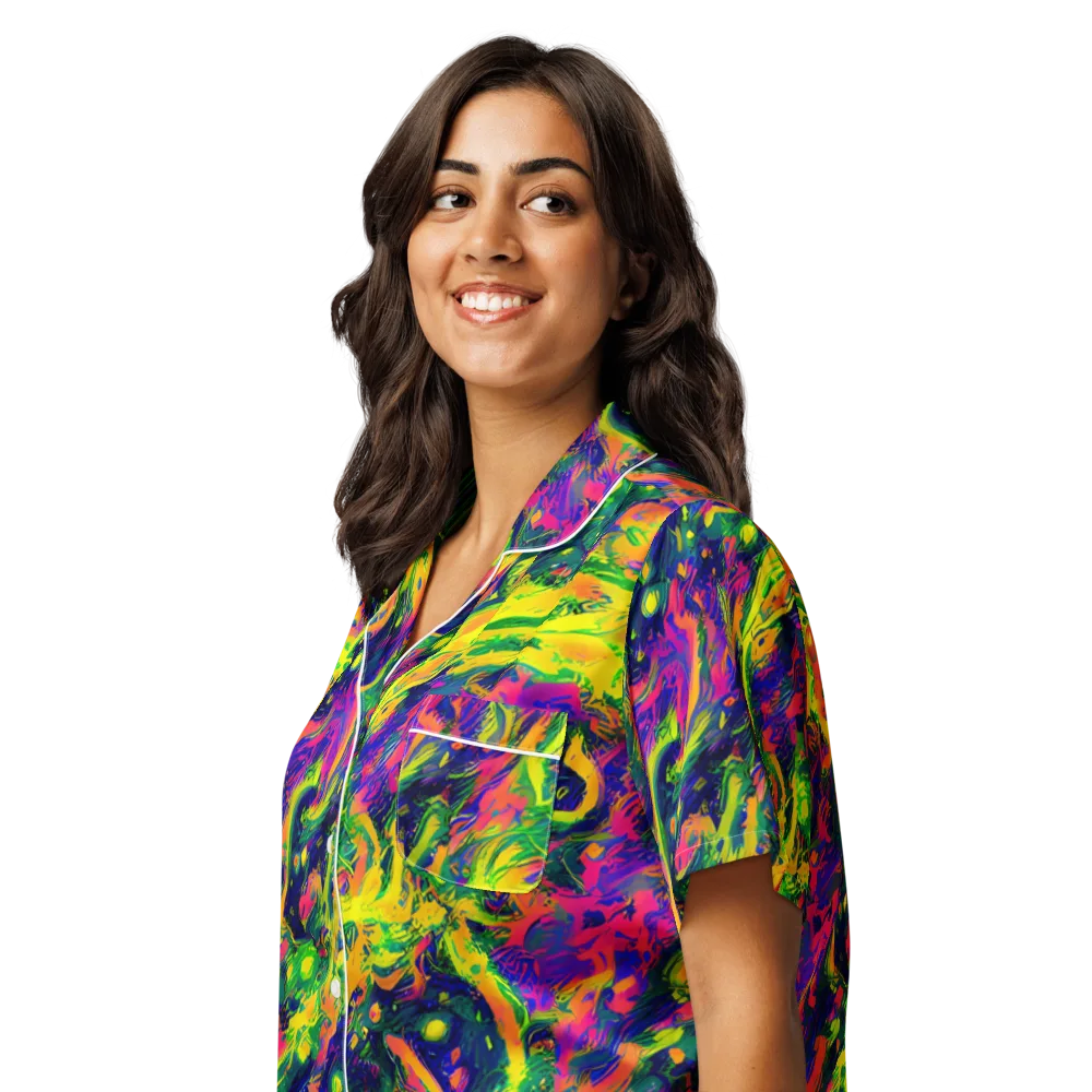 Fluorescent Frenzy on Women's Short Sleeve Pajama Top — Left Front