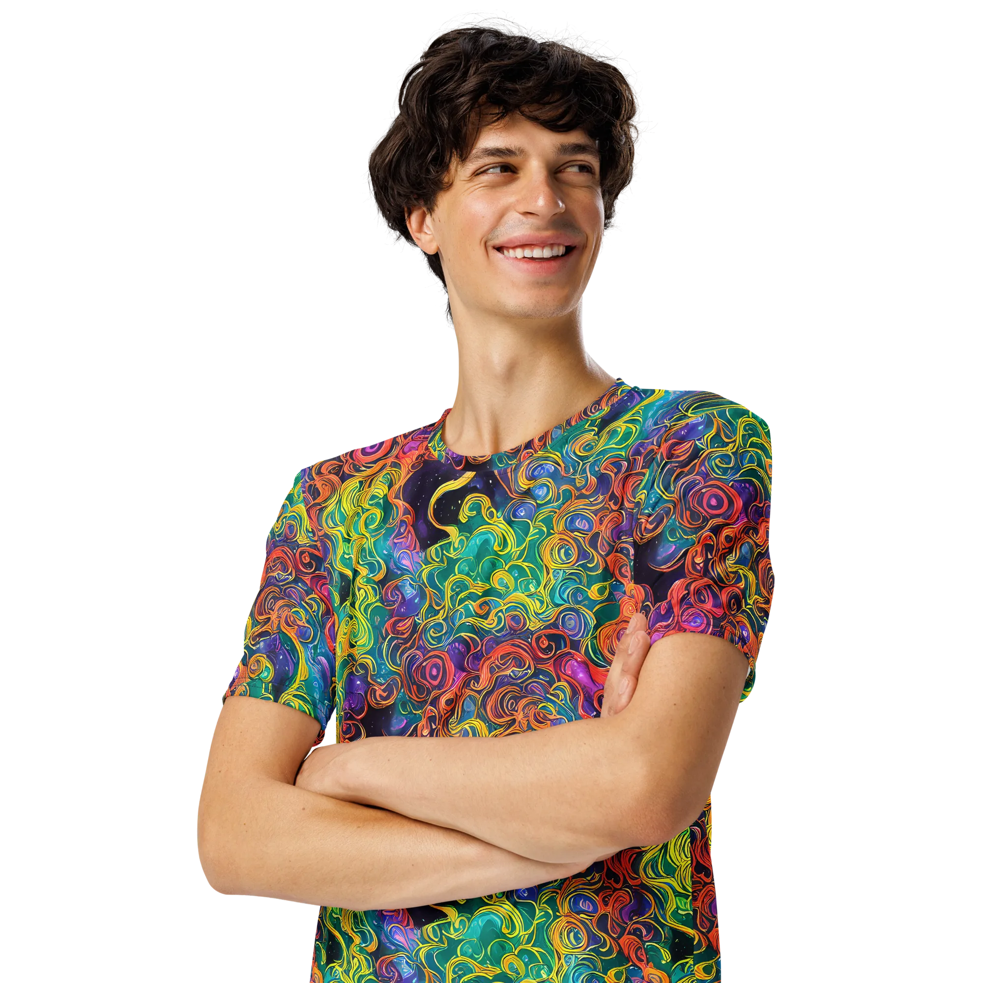 Cosmic Swirl on Men's Crew Neck T-Shirt — Left Front