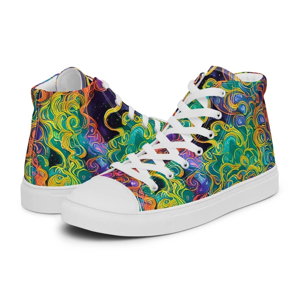 Cosmic Swirl on Men's High Top Canvas Shoes — Left