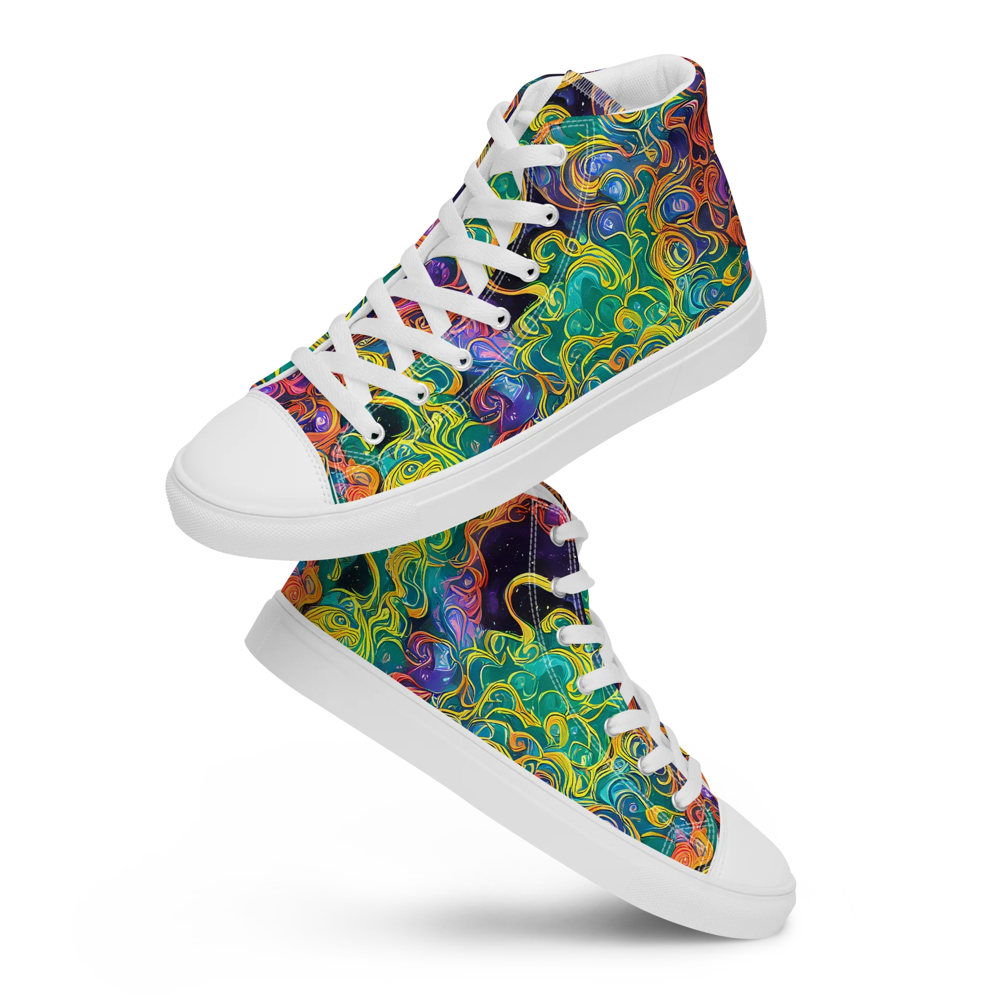 Cosmic Swirl on Men's High Top Canvas Shoes — Front