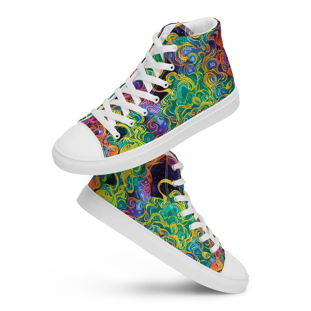 Cosmic Swirl on Men's High Top Canvas Shoes — Front