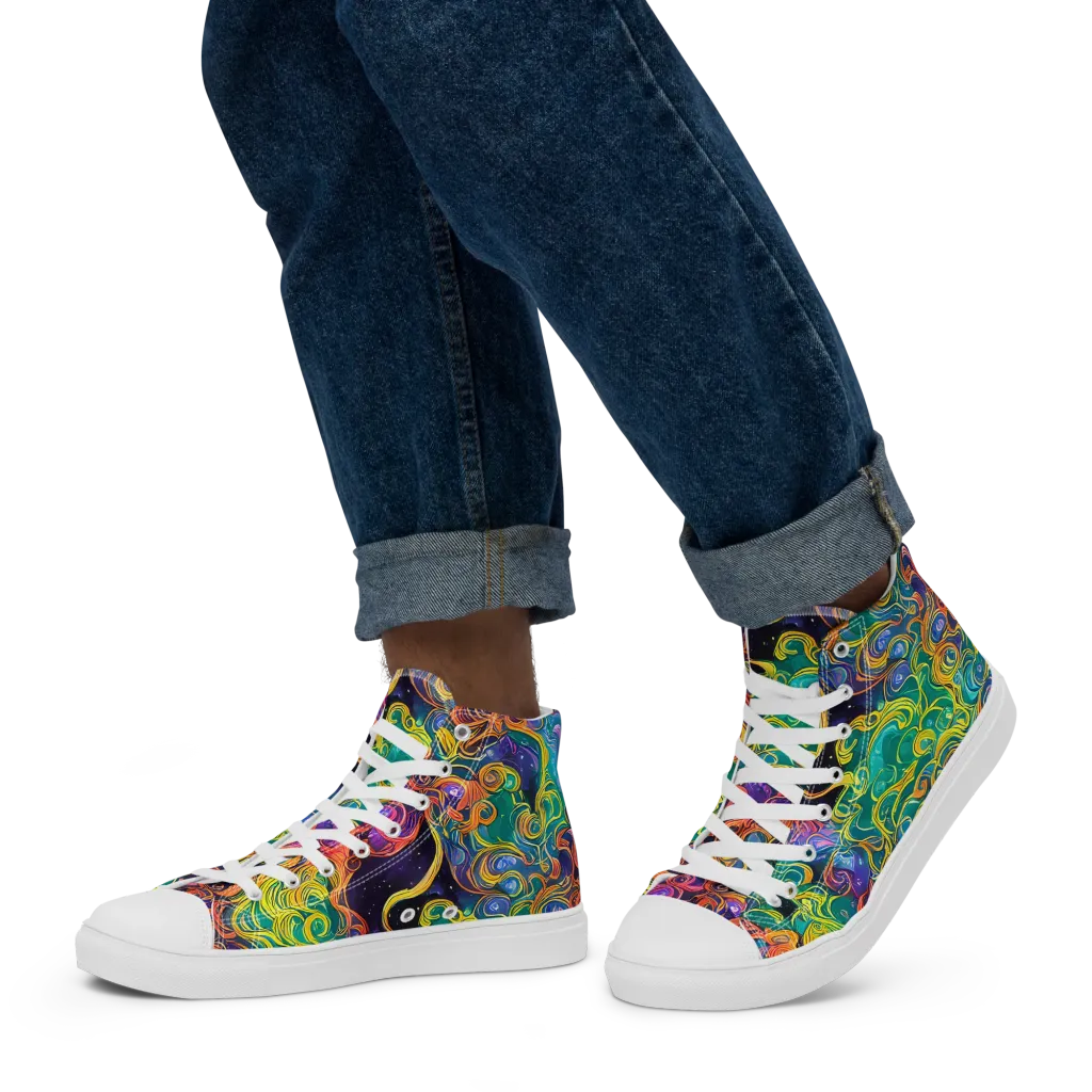 Cosmic Swirl on Men's High Top Canvas Shoes — Left