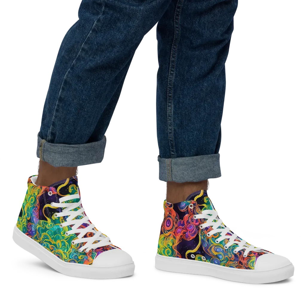 Cosmic Swirl on Men's High Top Canvas Shoes — Right