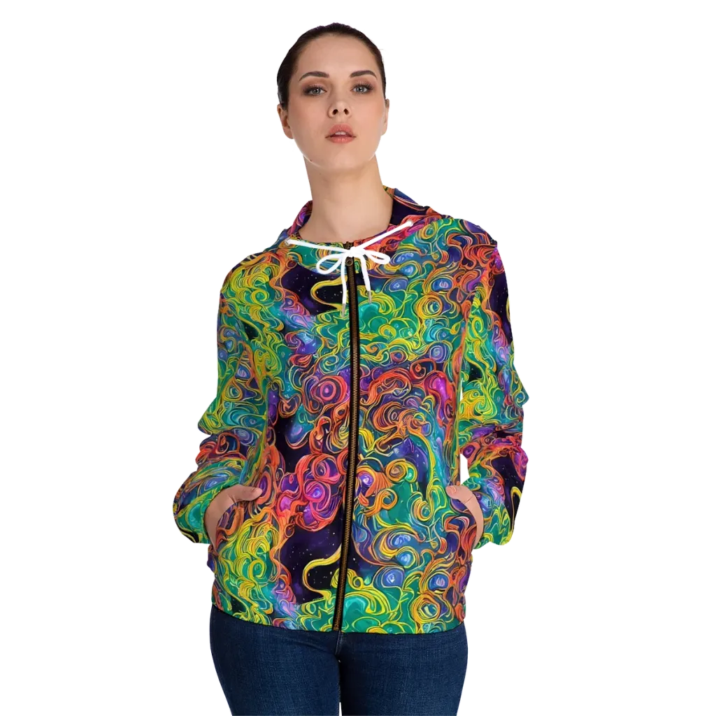 Cosmic Swirl on Women's Full-Zip Hoodie — Front On Person