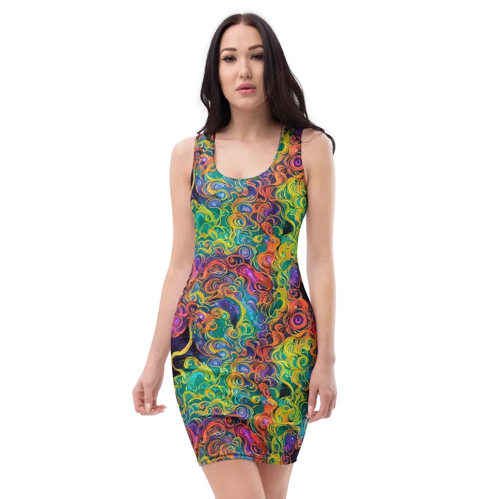 Cosmic Swirl on Bodycon Dress — Front