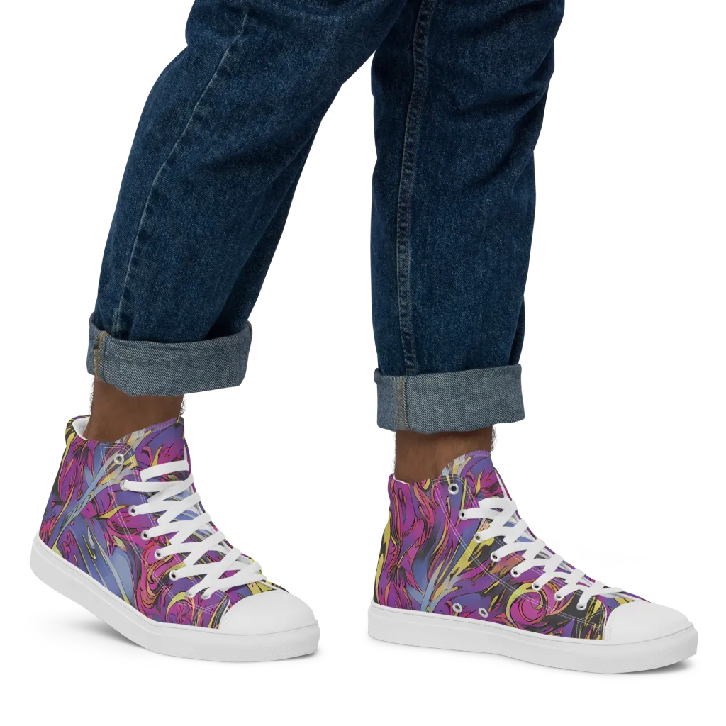 Psychedelic Surge on Men's High Top Canvas Shoes — Right