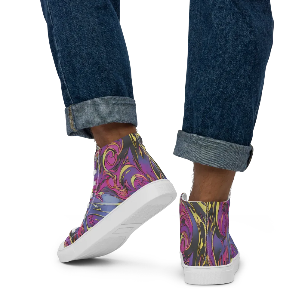 Psychedelic Surge on Men's High Top Canvas Shoes — Back
