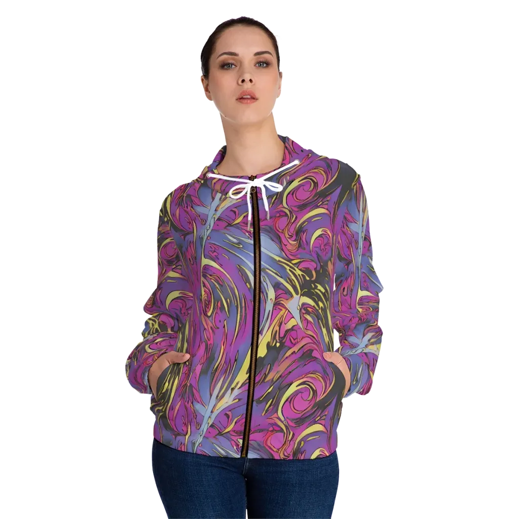 Psychedelic Surge on Women's Full-Zip Hoodie — Front On Person