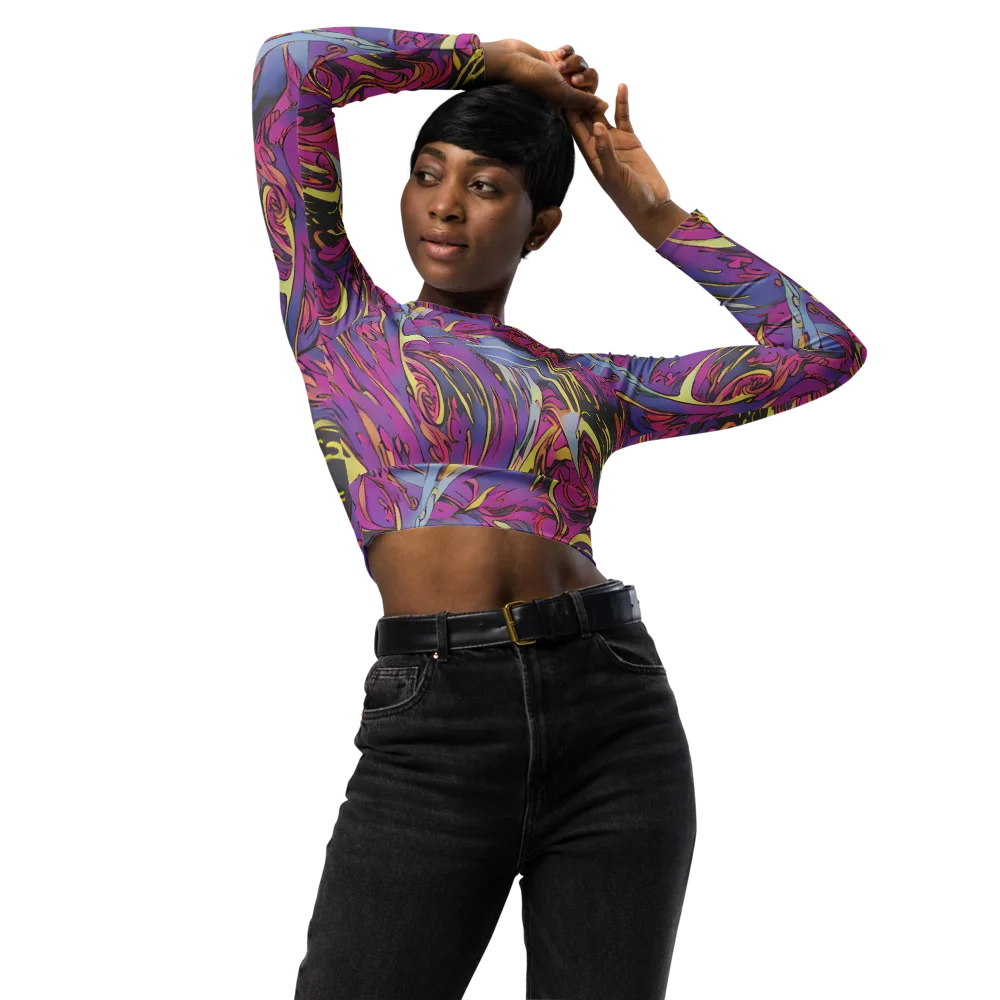 Psychedelic Surge on Long Sleeve Crop Top — Front