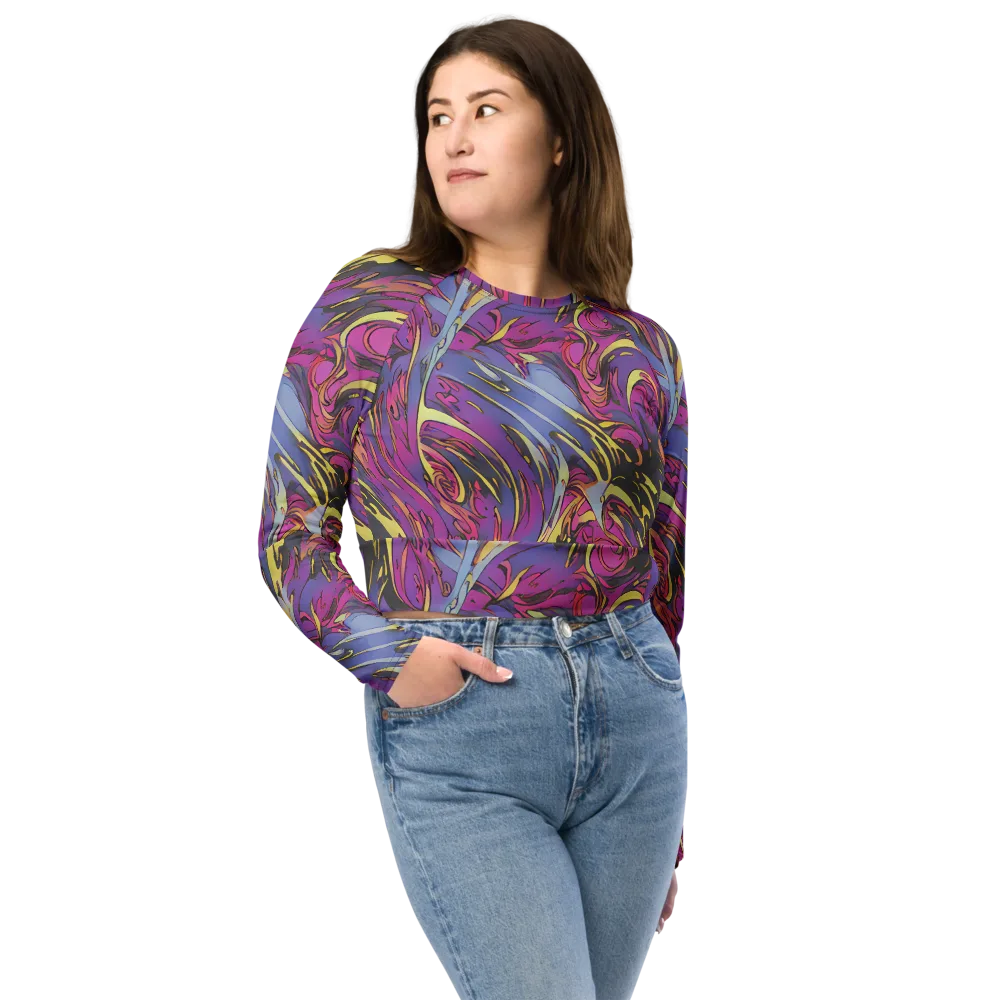 Psychedelic Surge on Long Sleeve Crop Top — Front