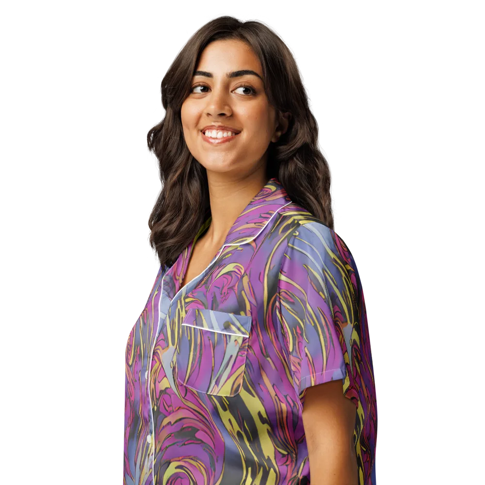 Psychedelic Surge on Women's Short Sleeve Pajama Top — Left Front