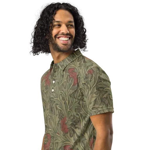 Moss Rose Arabesque on a Men's Slim Fit Polo Shirt