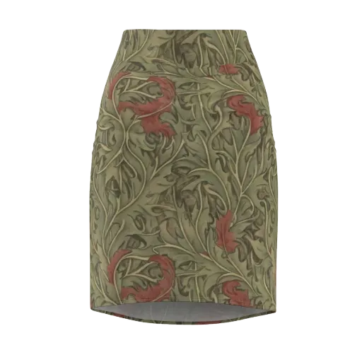 Moss Rose Arabesque on a Pencil Skirt