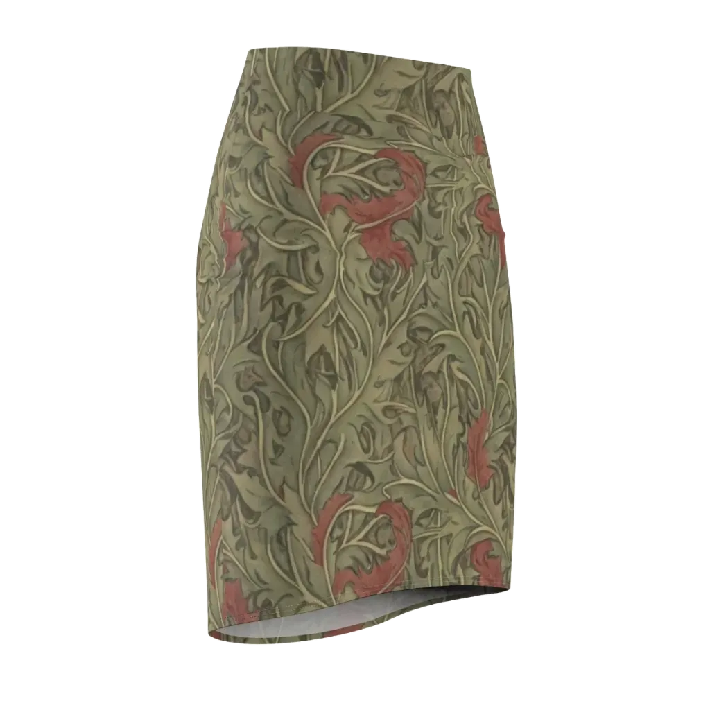 Moss Rose Arabesque on Pencil Skirt — Front Side