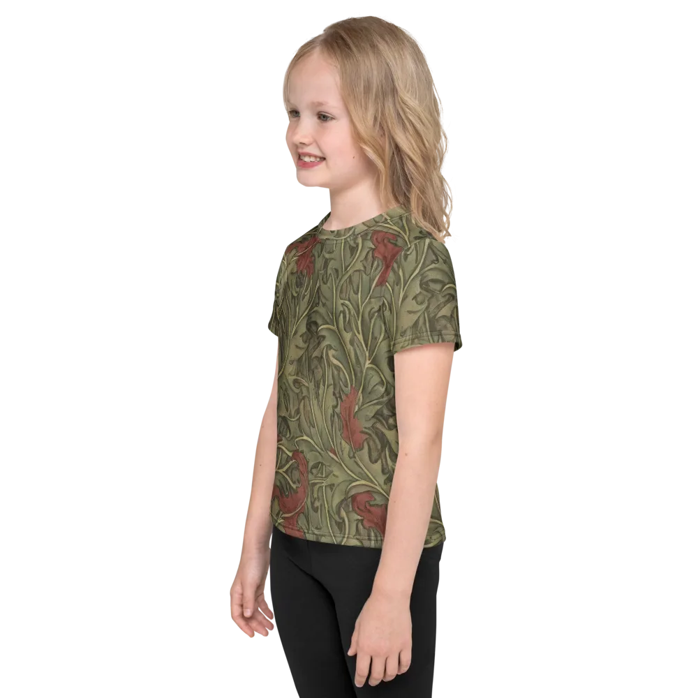 Moss Rose Arabesque on Kids Crew Neck T-Shirt — Left