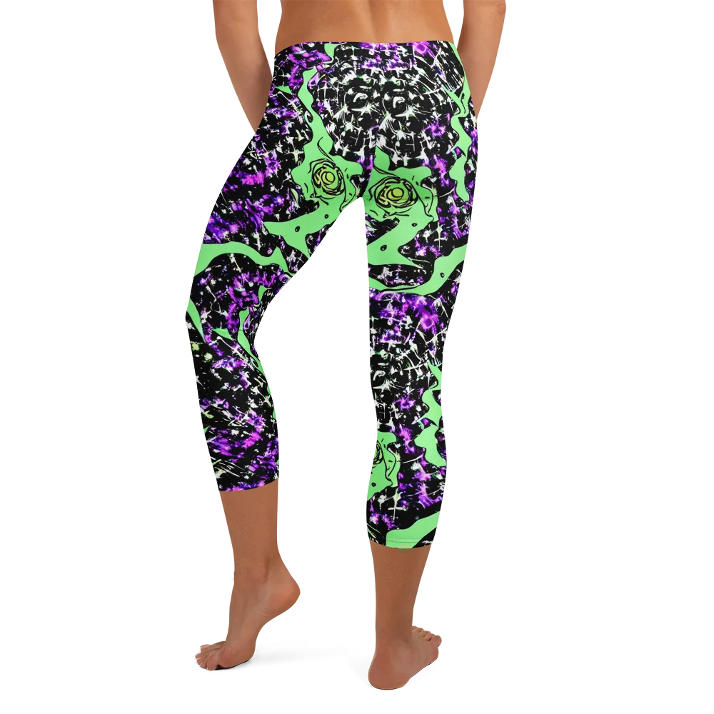 Neon Ink Garden on Capri Leggings — Back