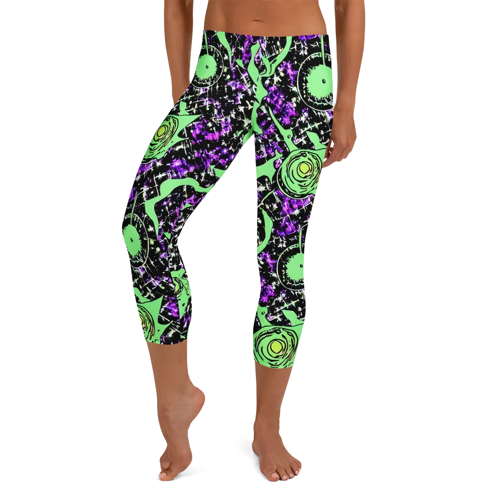 Neon Ink Garden on Capri Leggings — Front