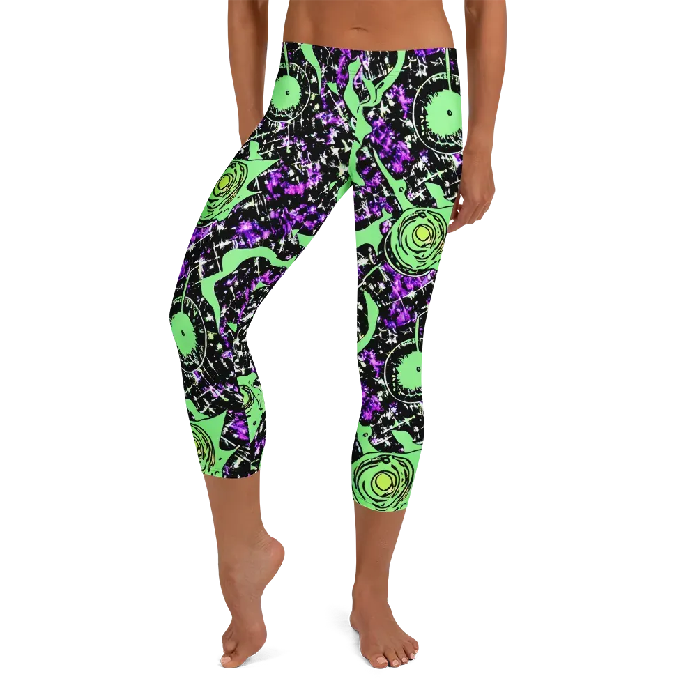 Neon Ink Garden on Capri Leggings — Front
