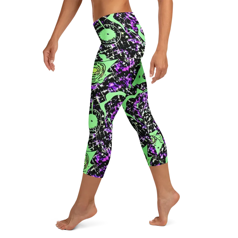 Neon Ink Garden on Capri Leggings — Left