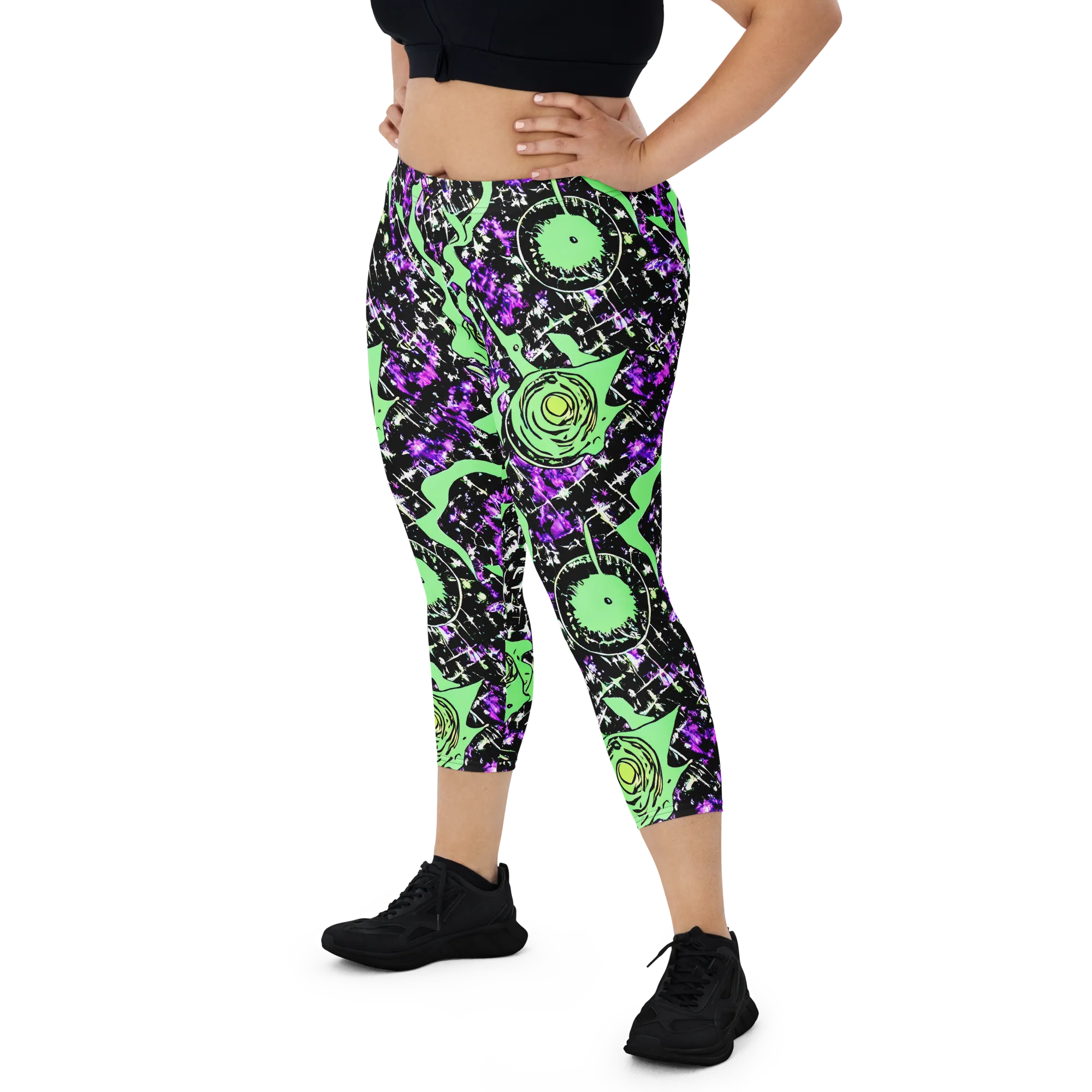 Neon Ink Garden on Capri Leggings — Front