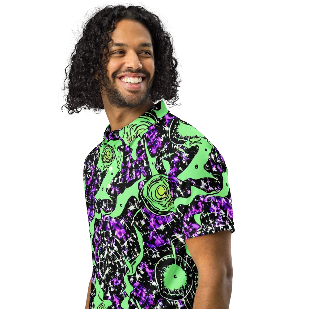 Neon Ink Garden on Men's Slim Fit Polo Shirt — Left Front
