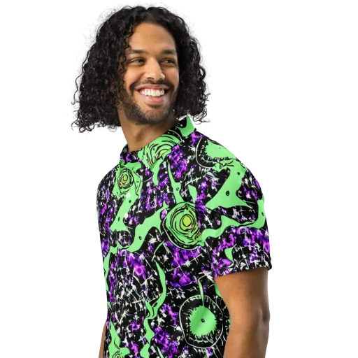 Neon Ink Garden on a Men's Slim Fit Polo Shirt