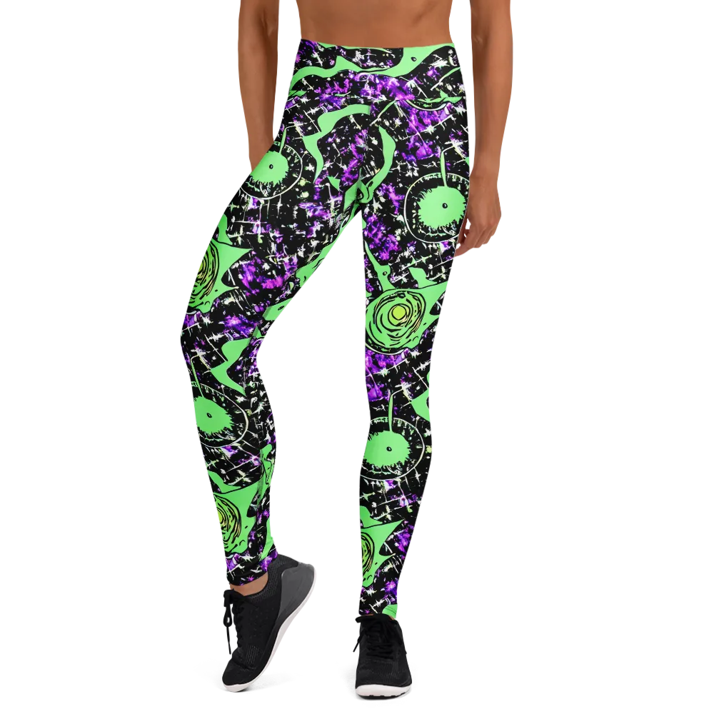 Neon Ink Garden on Yoga Leggings — Front