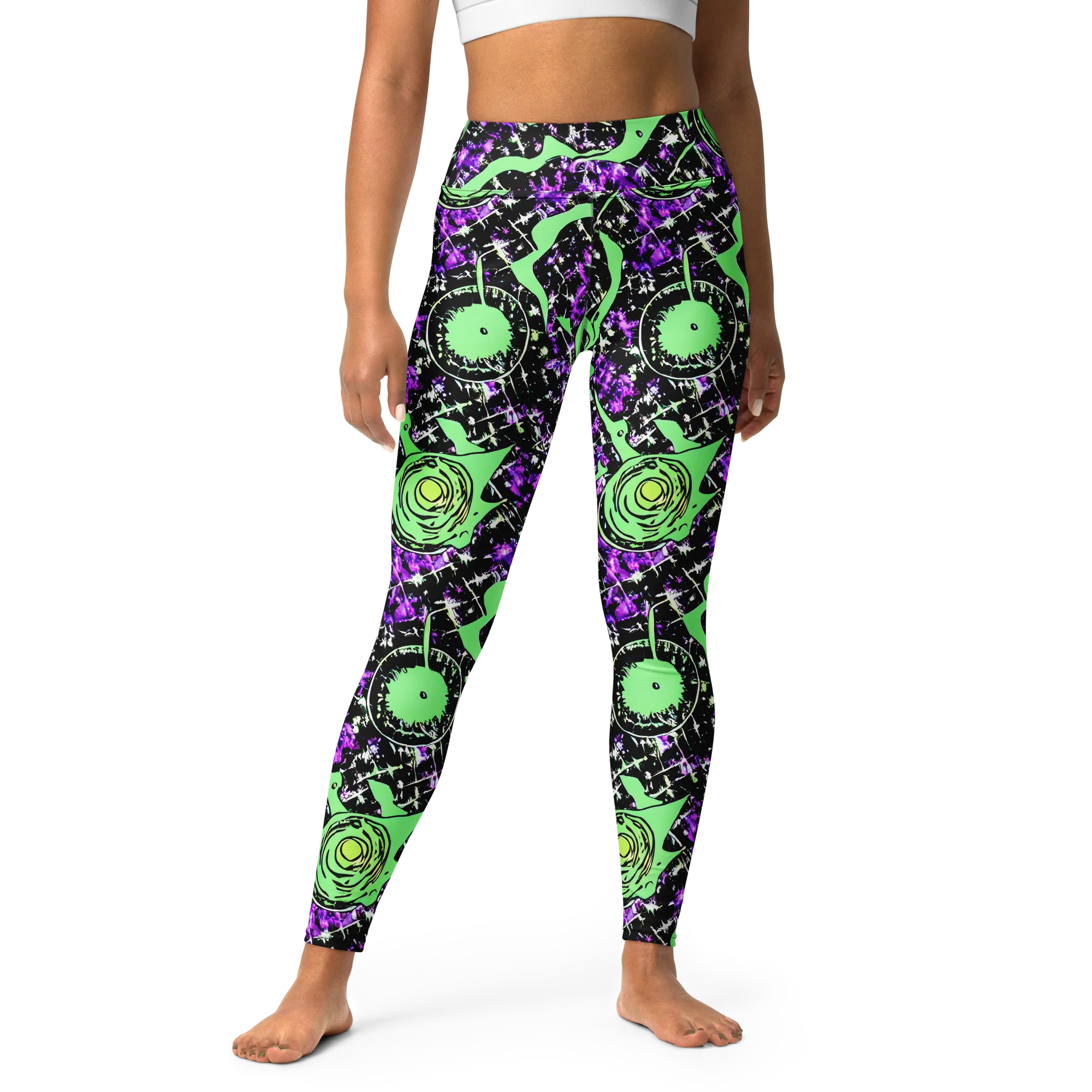 Neon Ink Garden on Yoga Leggings — Front