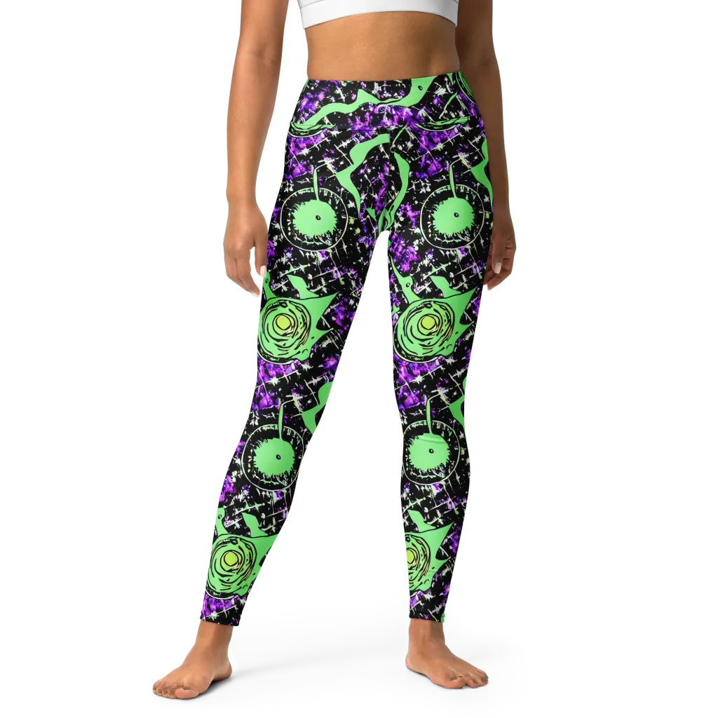 Neon Ink Garden on Yoga Leggings — Front