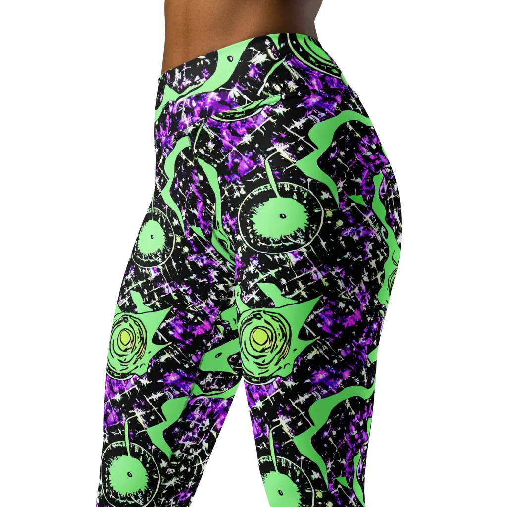 Neon Ink Garden on Yoga Leggings — Left Front