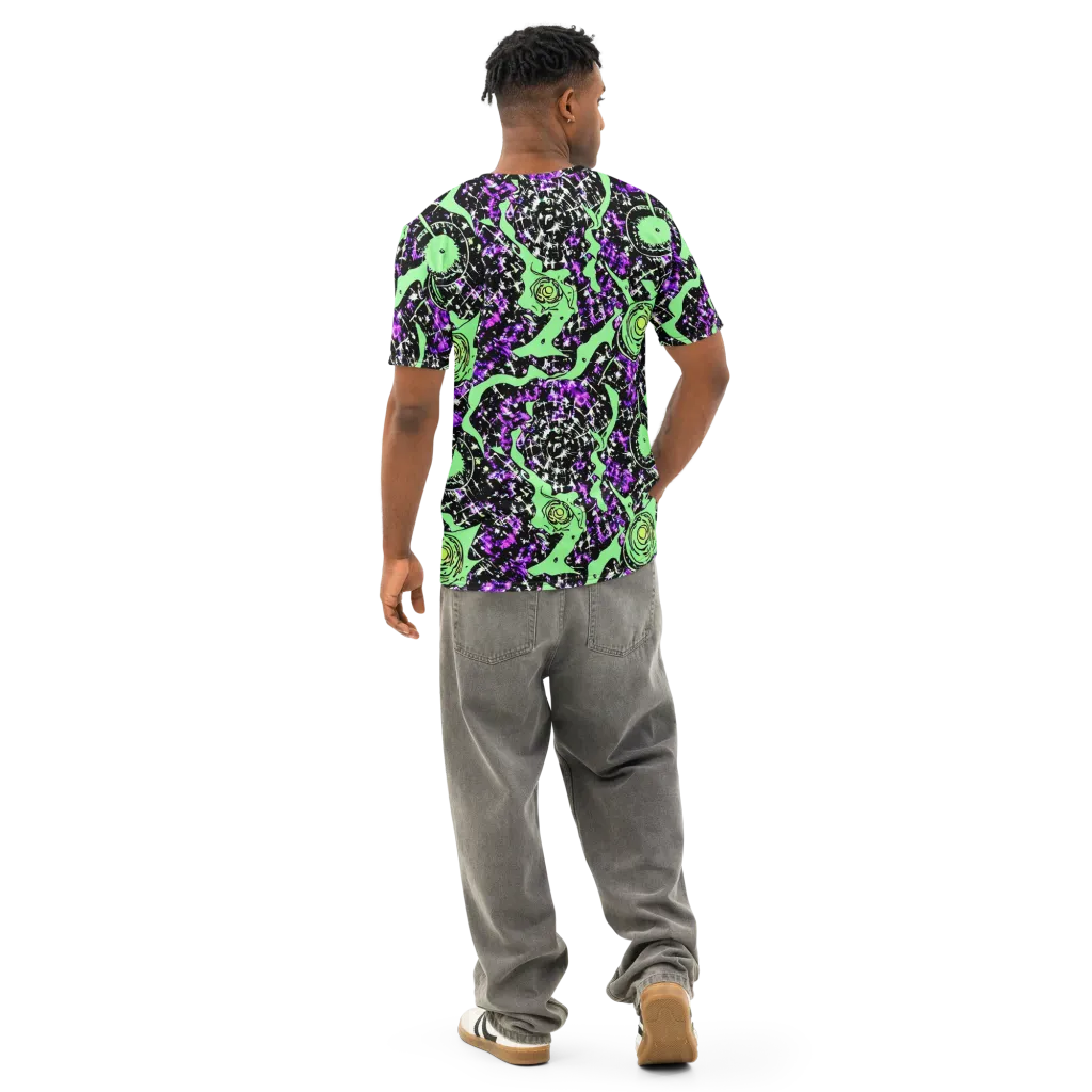 Neon Ink Garden on Men's Cotton Crew Neck T-Shirt — Back