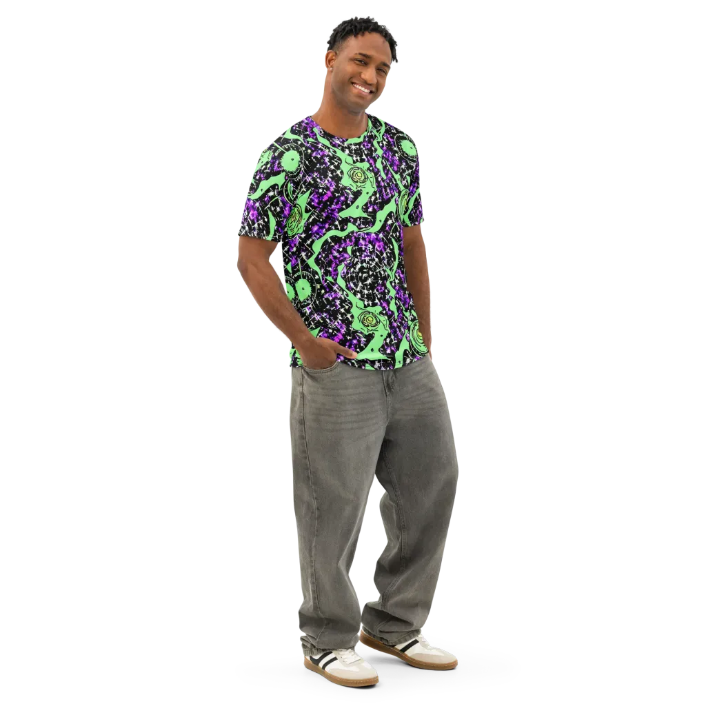 Neon Ink Garden on Men's Cotton Crew Neck T-Shirt — Right Front