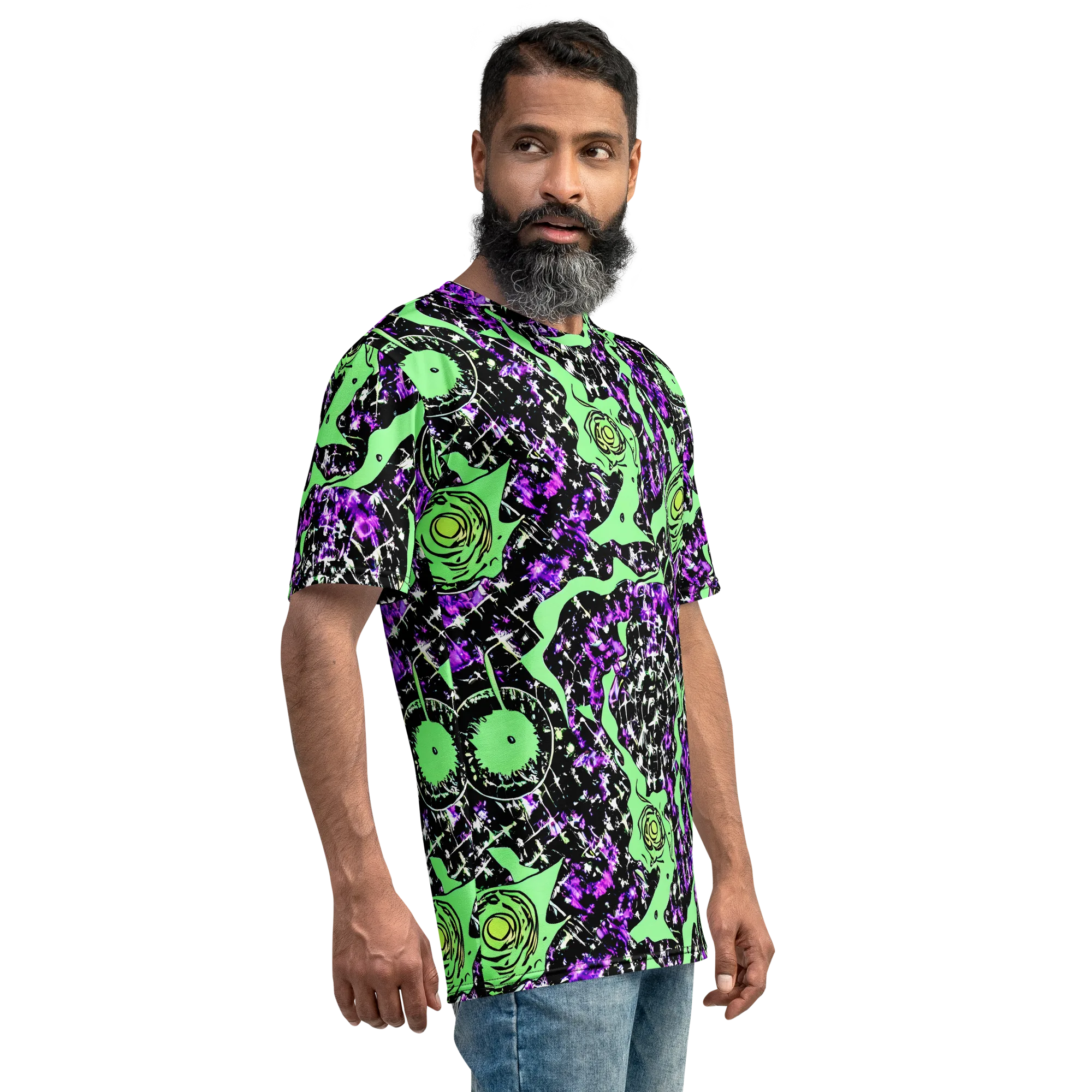 Neon Ink Garden on Men's Crew Neck T-Shirt — Right
