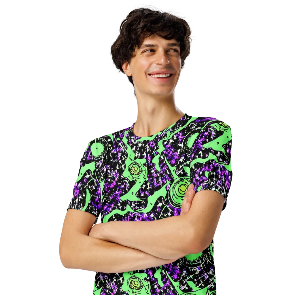 Neon Ink Garden on Men's Crew Neck T-Shirt — Left Front